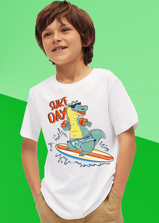 VLAM Dinosaur Surf Day Boys Cartoon Tshirt
