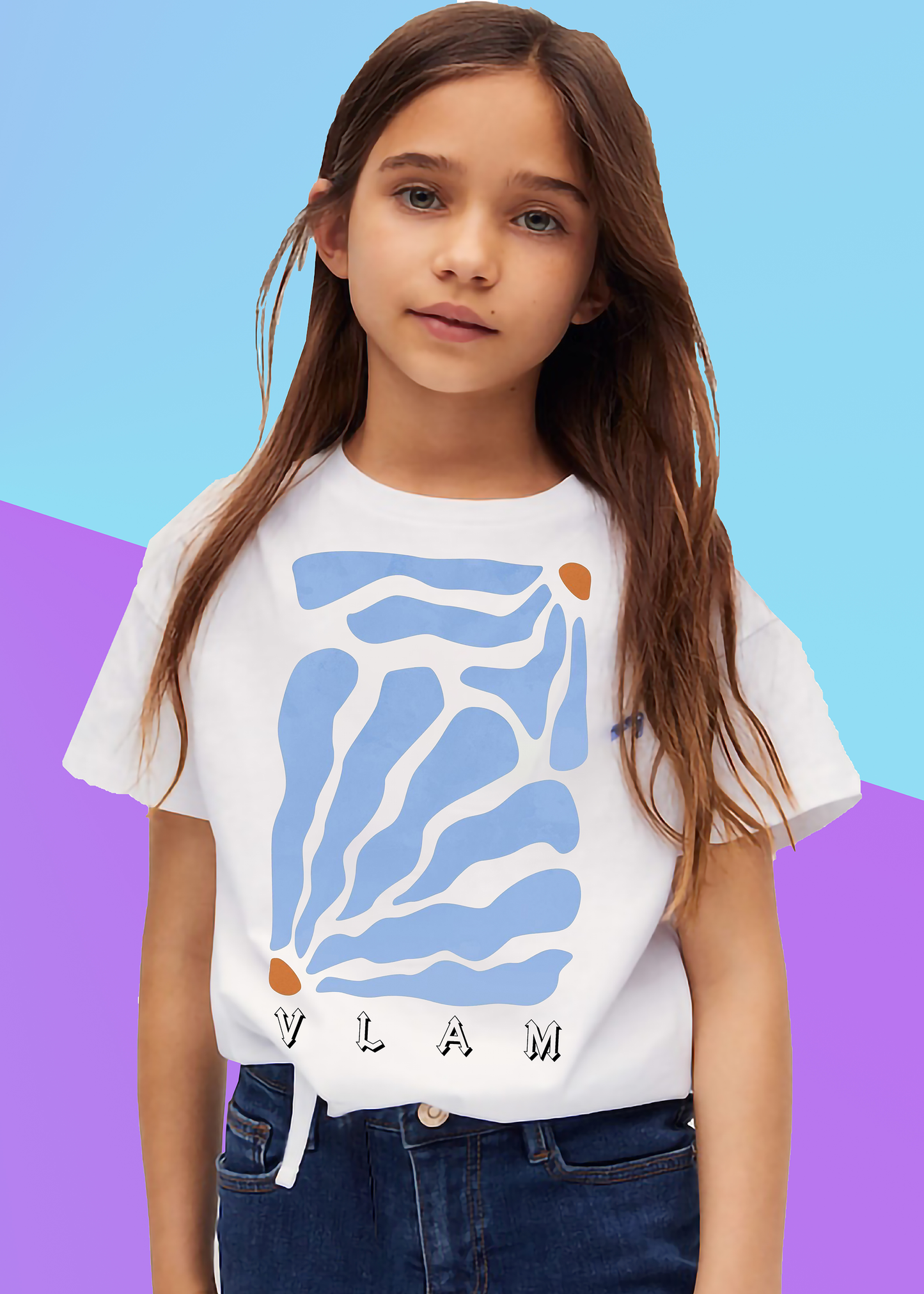 VLAM Blue Floral Art Tshirt For Girls