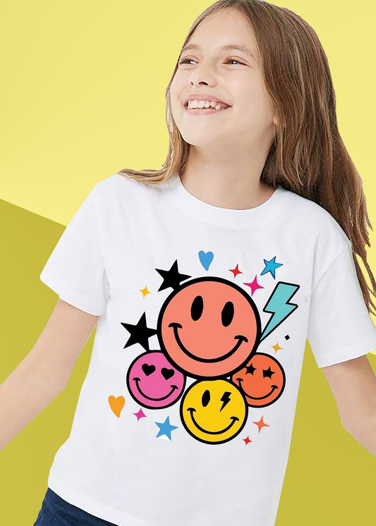 VLAM Colorful Emoji Print Tshirt For Girls