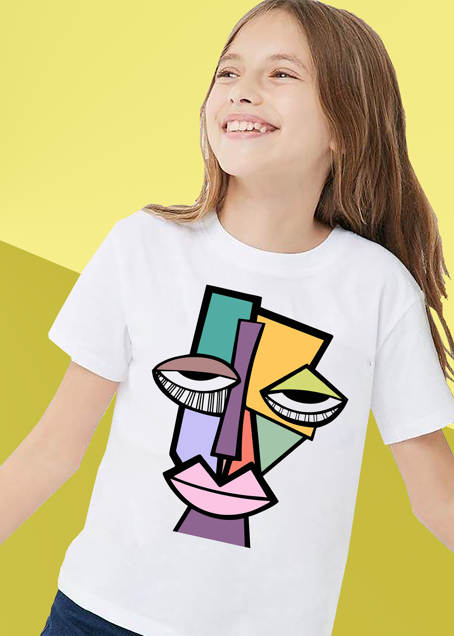 VLAM Colorful Faceart Graphic Print Girls Tshirt