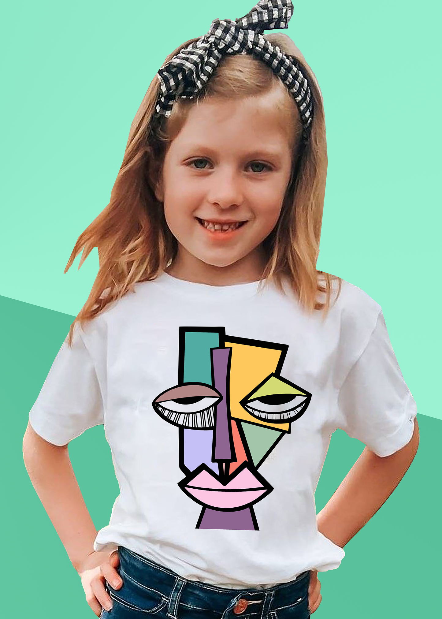 VLAM Colorful Faceart Graphic Print Girls Tshirt