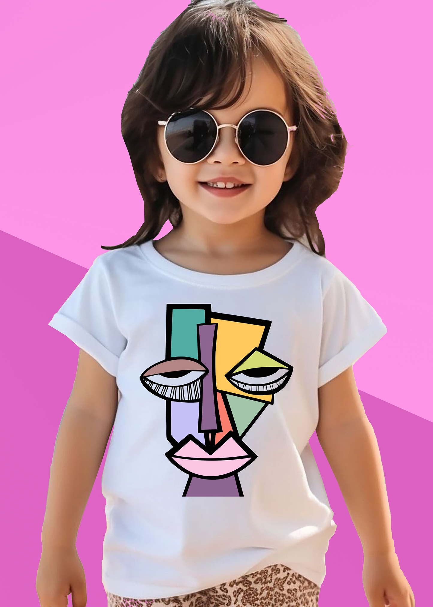 VLAM Colorful Faceart Graphic Print Girls Tshirt