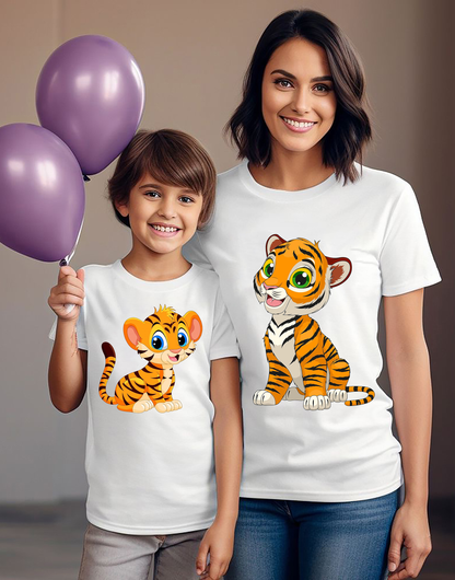 VLAM Tiger Cartoon Print Mom and Son Tshirt