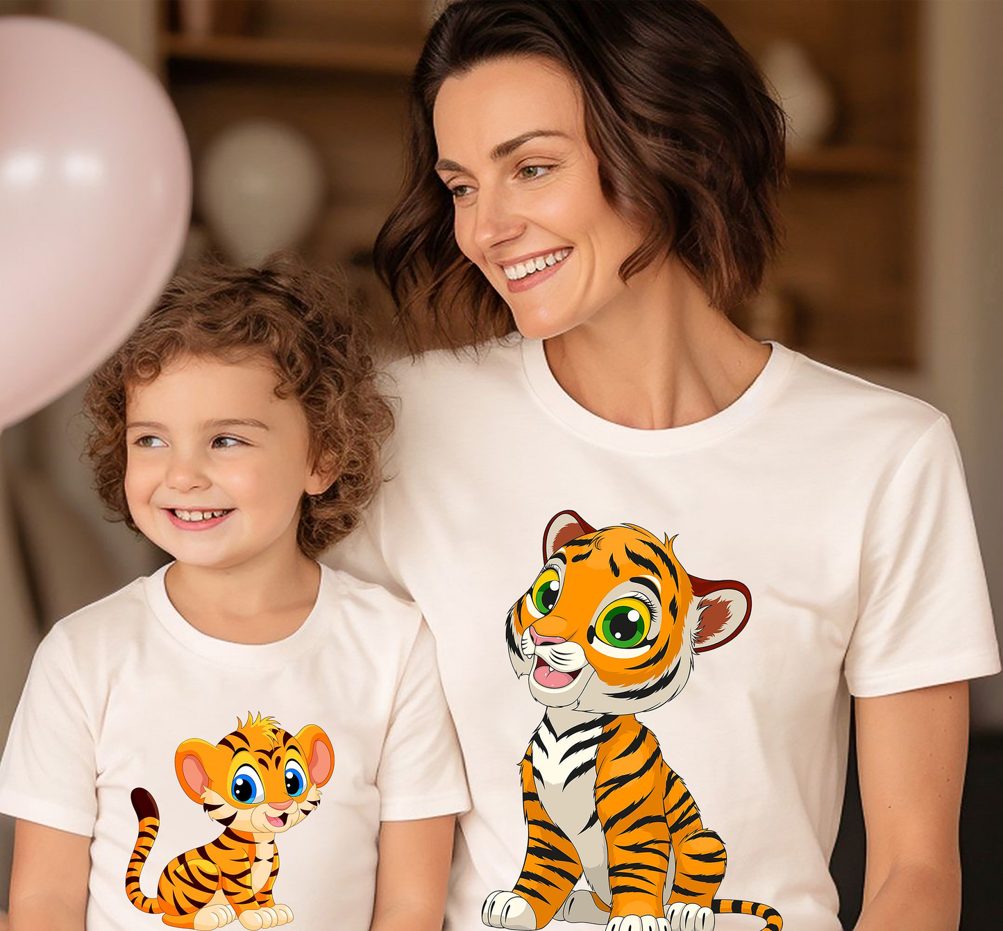 VLAM Tiger Cartoon Print Mom and Son Tshirt