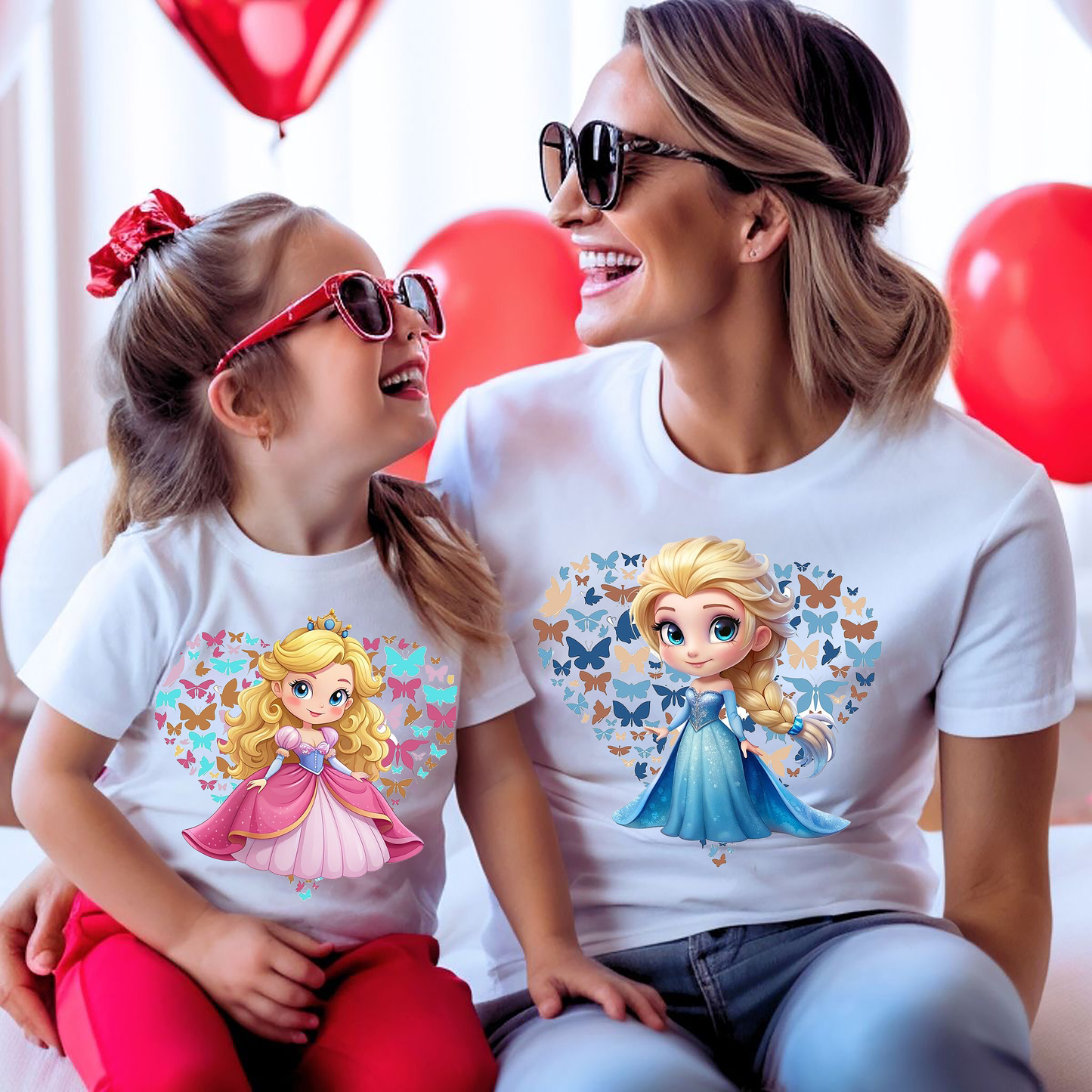 VLAM Princesses Print Mom and Daughter Tshirt