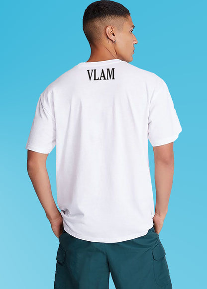 VLAM Oversized Fit White Solid Tshirt