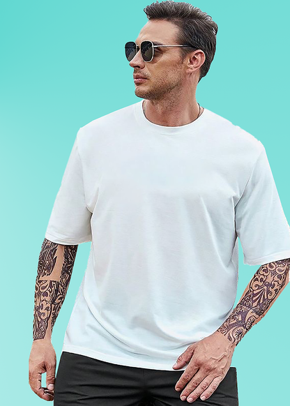 VLAM Oversized Fit White Solid Tshirt