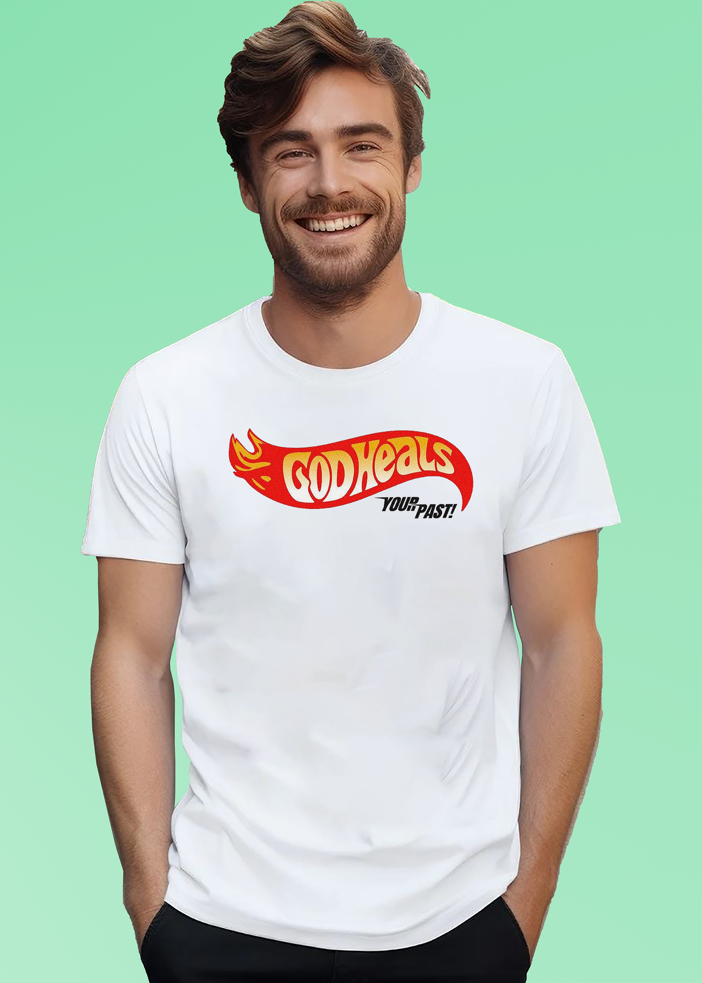 VLAM Mens God Heals Your Past Graphic Tshirt