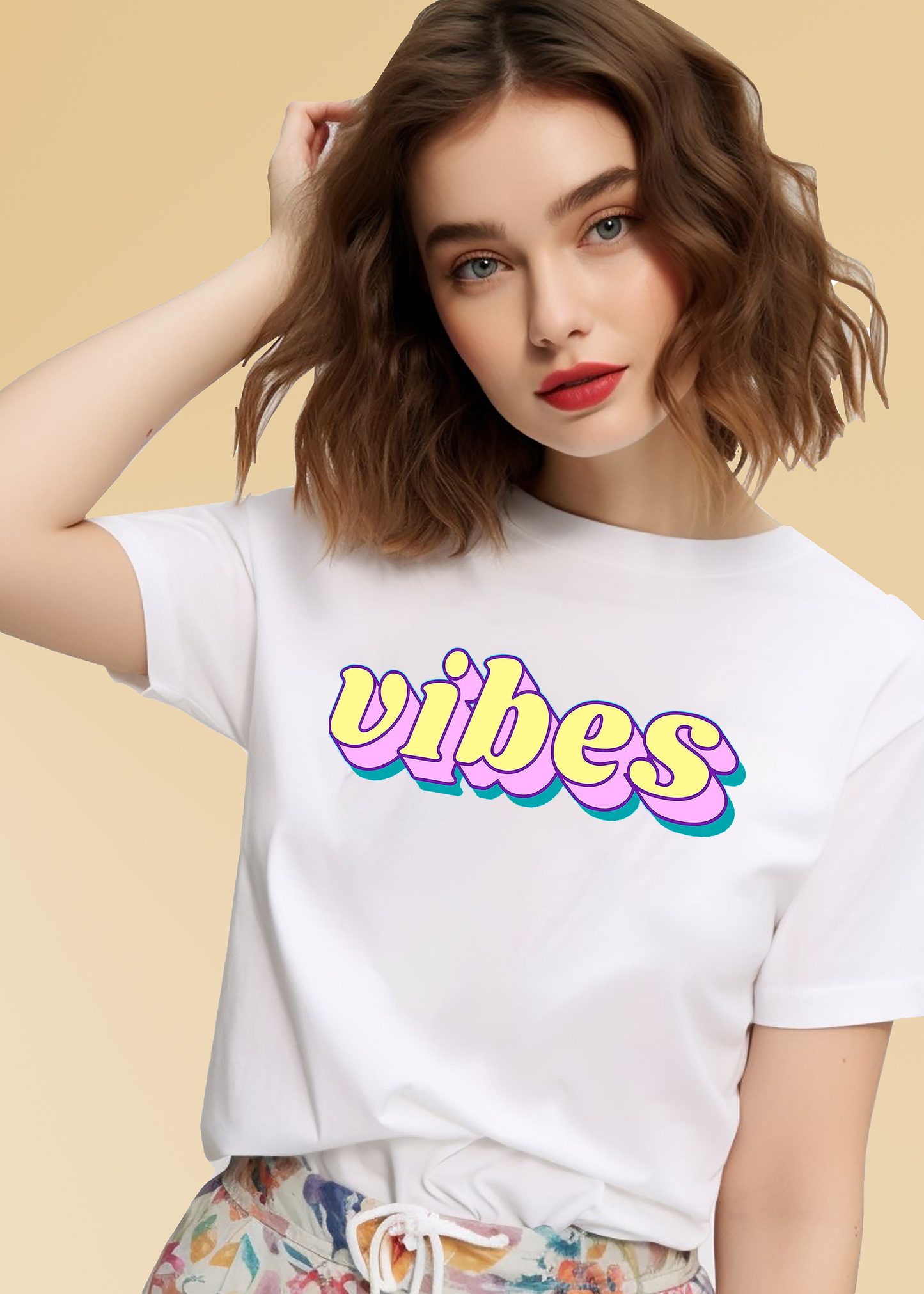VLAM Vibes Print Colorful Women Tshirt