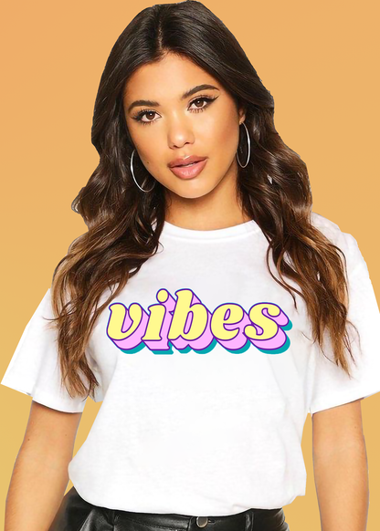 VLAM Vibes Print Colorful Women Tshirt
