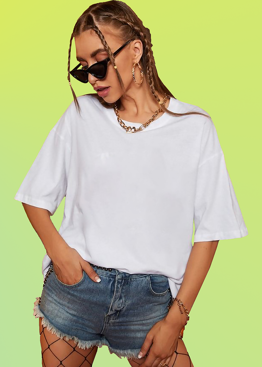 VLAM Oversized Fit White Solid Tshirt
