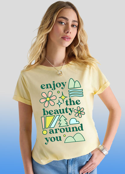 VLAM Womens Enjoy The Beauty Quote Tshirt