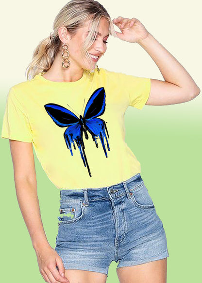 VLAM Womens Blue Butterfly Print Graphic Tshirt