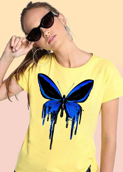 VLAM Womens Blue Butterfly Print Graphic Tshirt