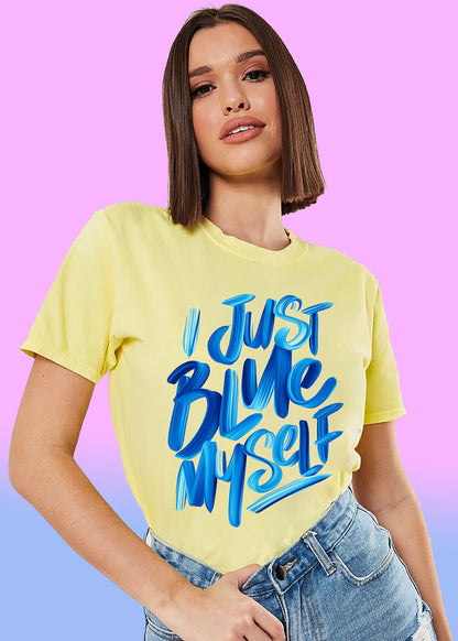 VLAM Womens Blue Myself Funny Slogan Tshirt