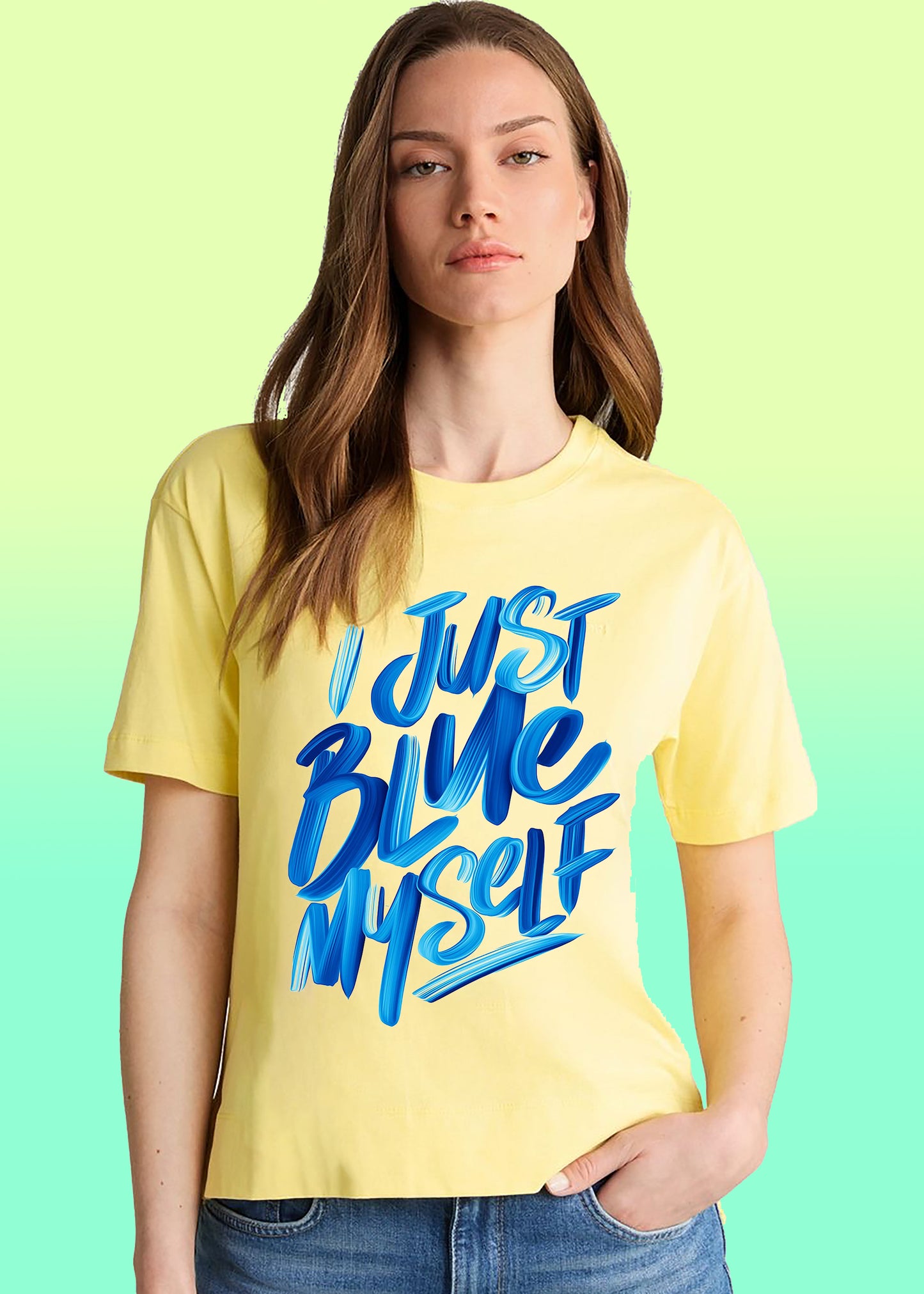 VLAM Womens Blue Myself Funny Slogan Tshirt