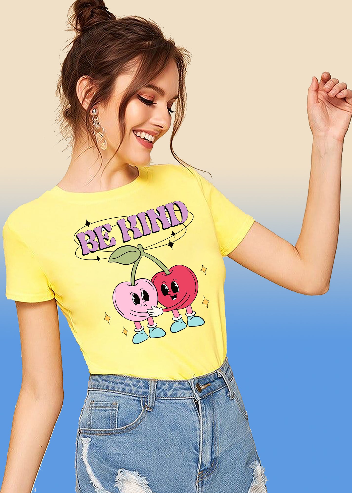 VLAM Be Kind Cherry Print Women Tshirt