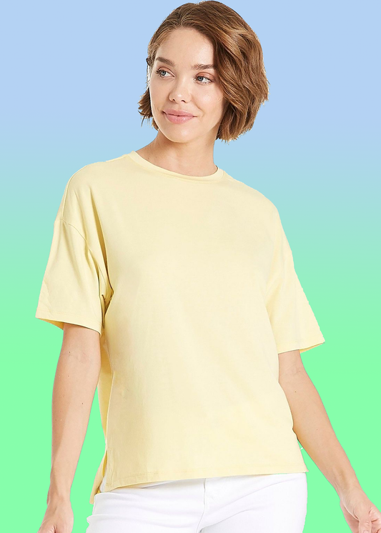 VLAM Oversized Fit Yellow Solid Tshirt