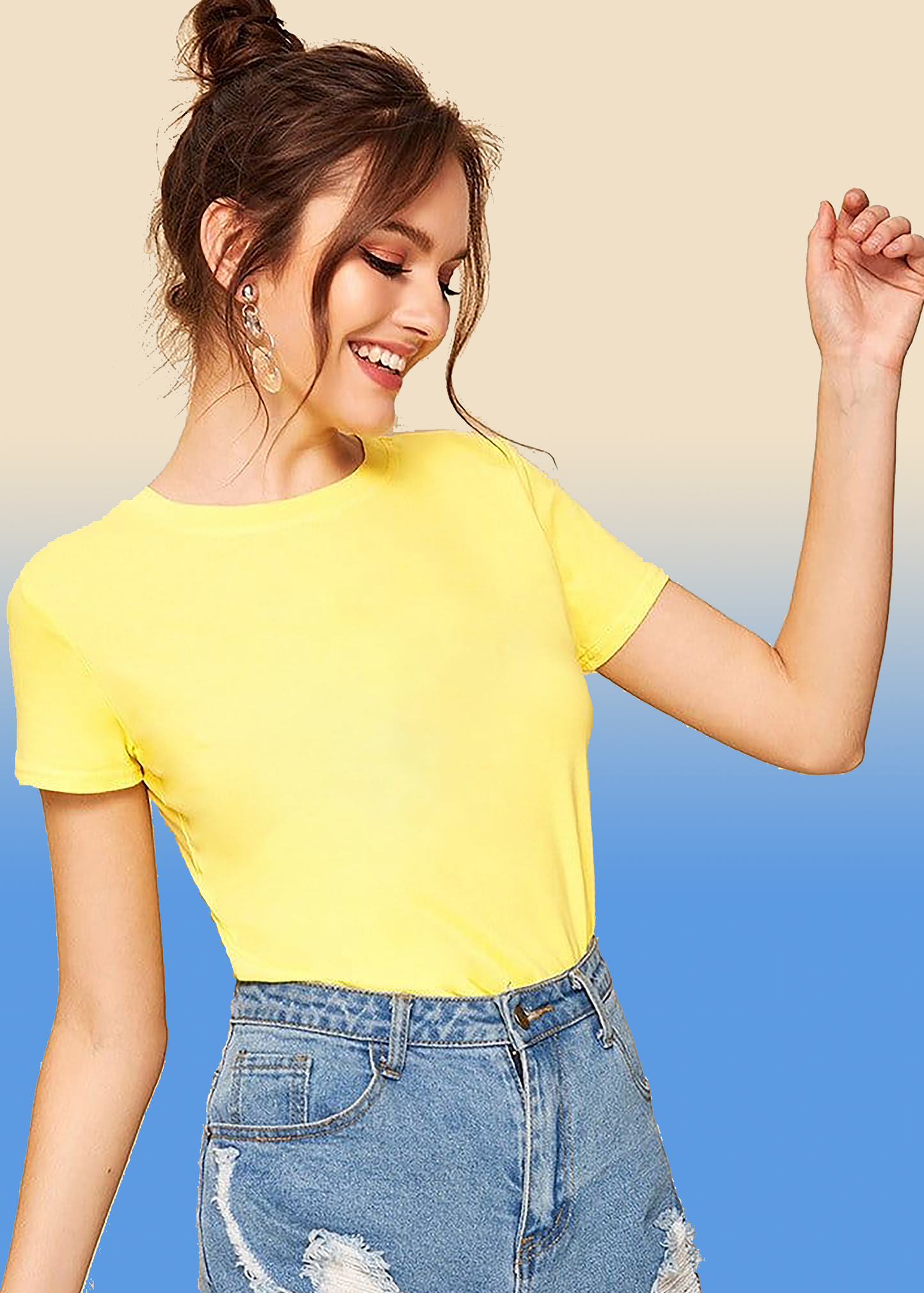 VLAM Regular Fit Yellow Solid Tshirt