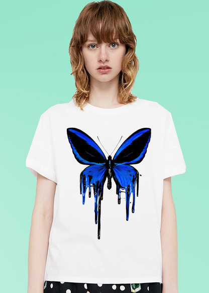 VLAM Womens Blue Butterfly Print Graphic Tshirt