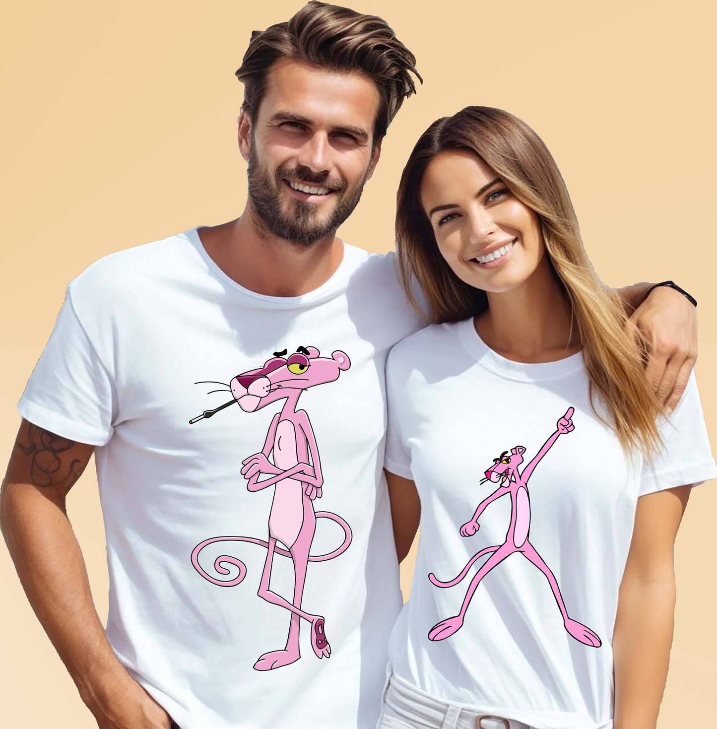 VLAM Pink Cartoon Couple Tshirt (Pack Of 2)
