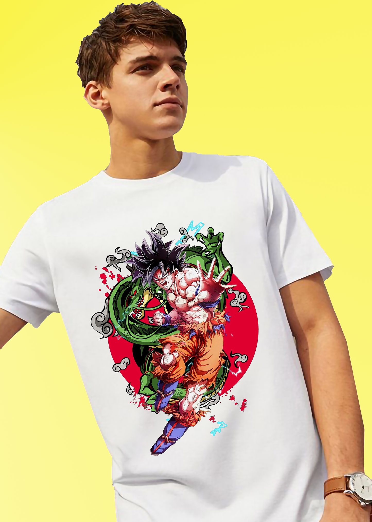 VLAM Goku Dragon Print Mens  Anime T-shirt