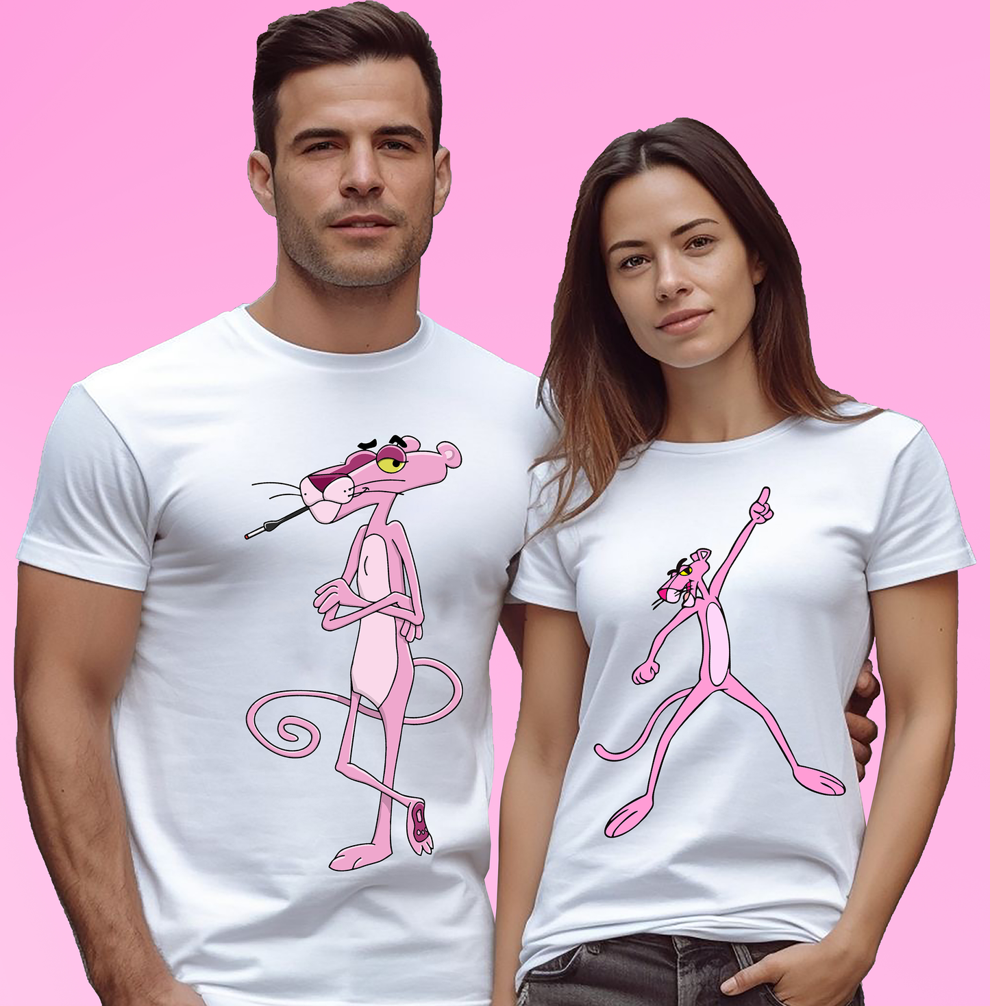 VLAM Pink Cartoon Couple Tshirt (Pack Of 2)