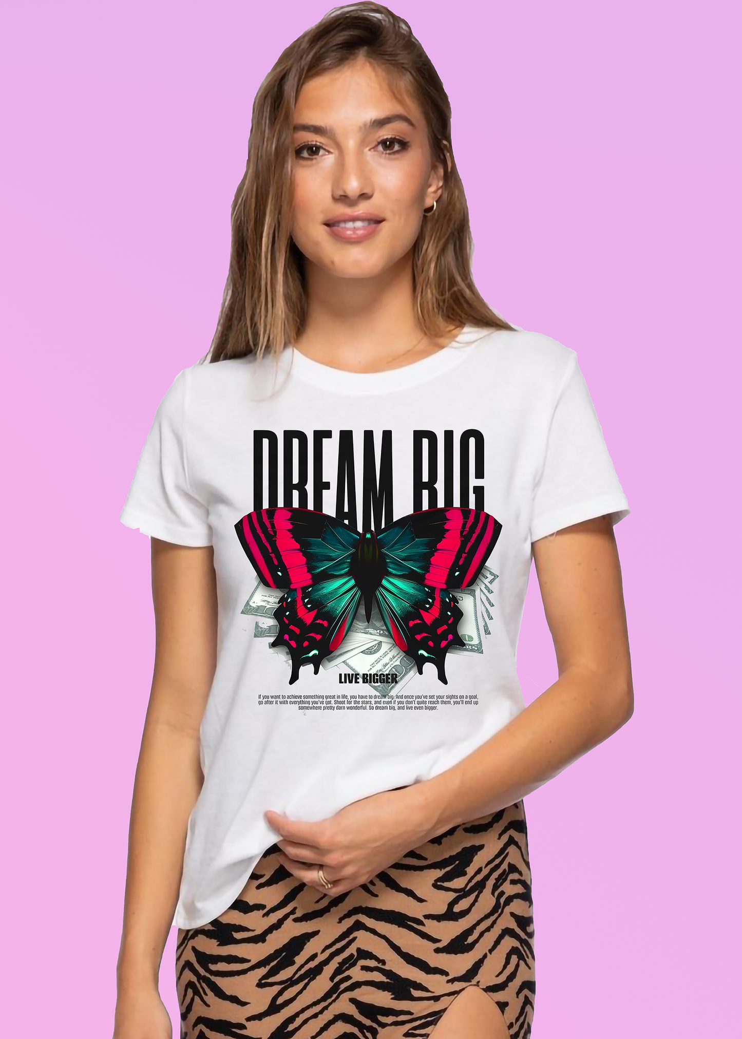 VLAM Dream Big Butterfly Print Womens Tshirt